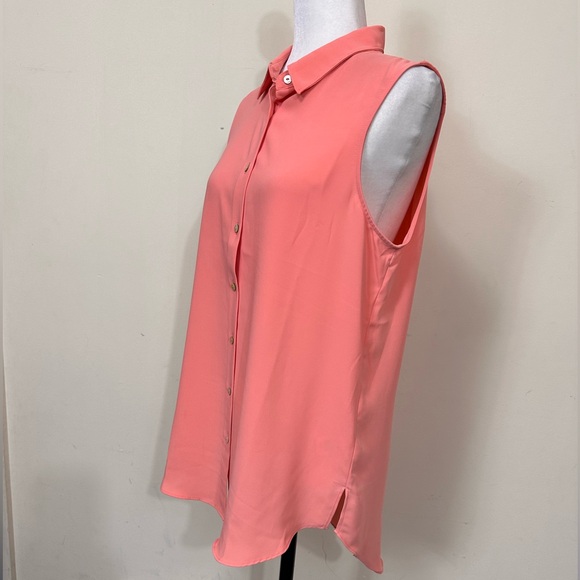 NWOT Rachel Zoe Polyester Pink Orange Loose Fit Sleeveless Button Down Shirt L - Picture 4 of 15